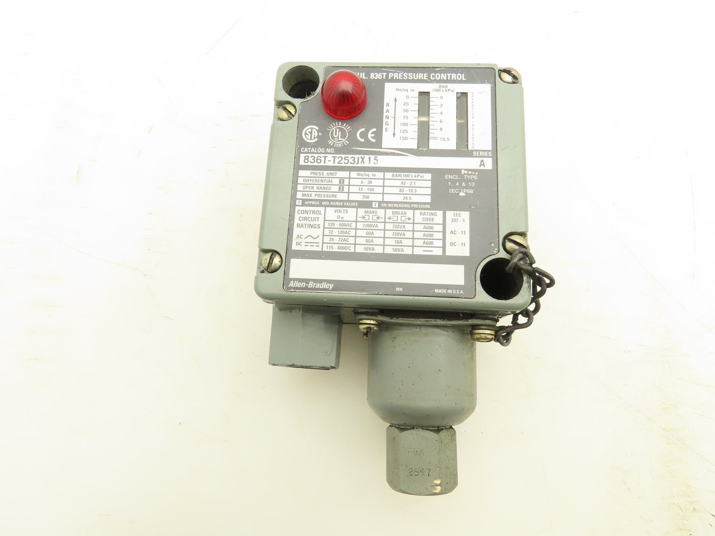 Allen Bradley  836T-T253JX15 Adjustable Pressure Control Switch Series A