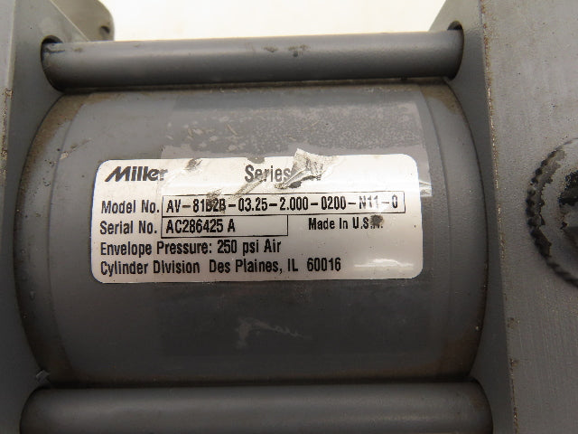 Miller Series AV Pneumatic Air Cylinder 3-1/4" Bore 2" Stroke 250PSI Trunnion Mt