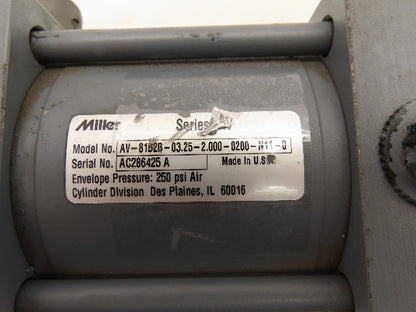 Miller Series AV Pneumatic Air Cylinder 3-1/4" Bore 2" Stroke 250PSI Trunnion Mt
