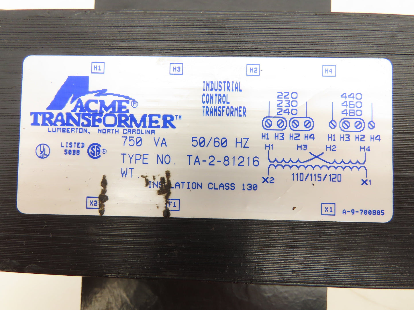 Acme TA-2-81216 Industrial Control Transformer 240/480VAC 750VA
