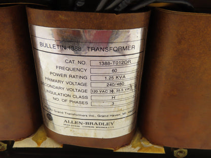 Allen Bradley 1388-T012DR Control Transformer 1.25 KVA 240/480V 120V 3Ph