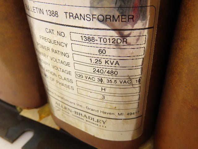 Allen Bradley 1388-T012DR Control Transformer 1.25 KVA 240/480V 120V 3Ph