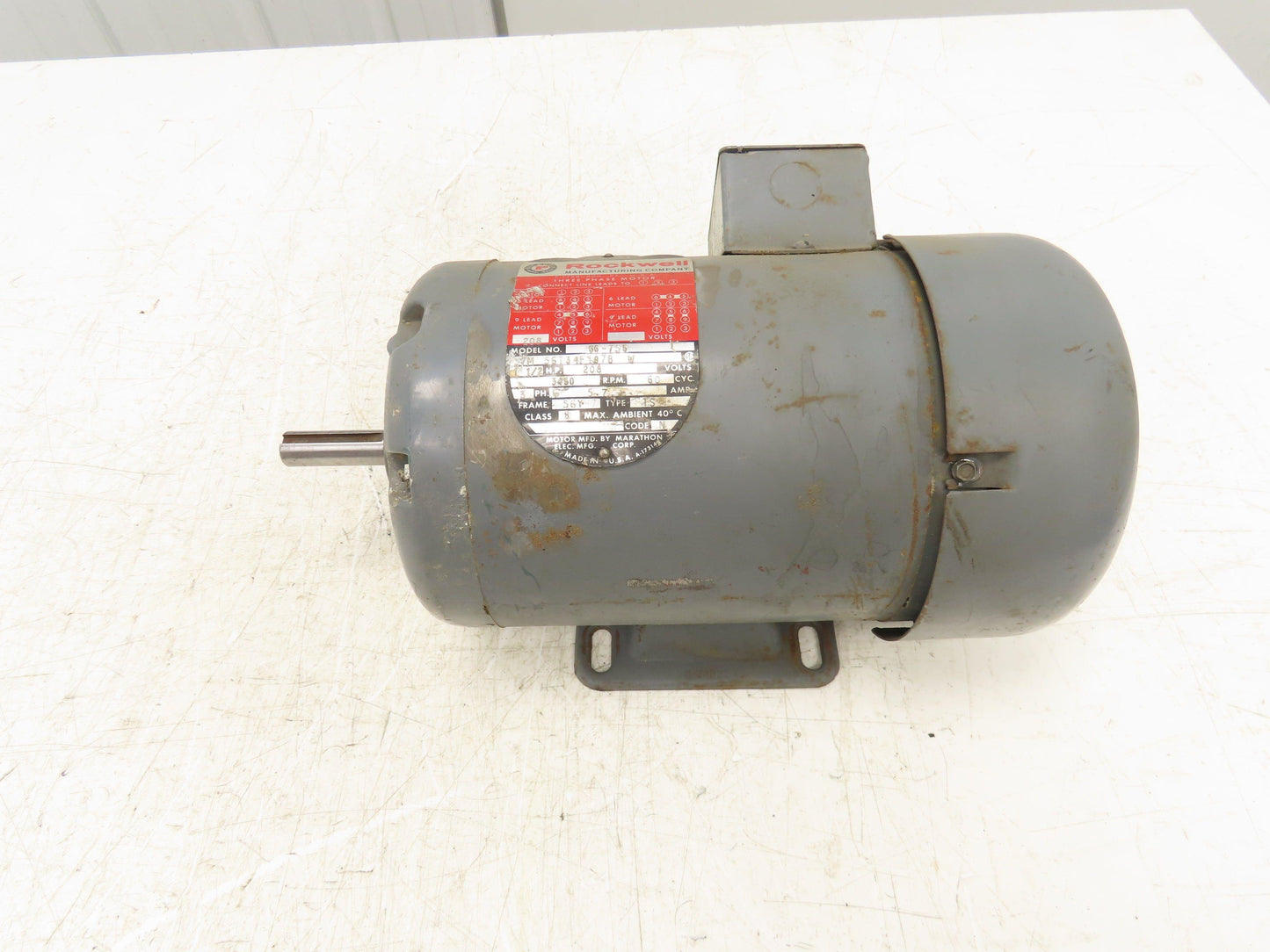 Marathon Rockwell 56T34F197B AC Motor 1.5Hp 3450 RPM 208-230V 3PH 56 Frame