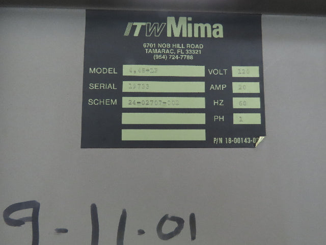ITW Mima 4.4S-LP Low Profile Pallet Stretch Wrapper 60" Turntable 4000lb Parts