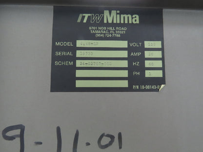 ITW Mima 4.4S-LP Low Profile Pallet Stretch Wrapper 60" Turntable 4000lb Parts