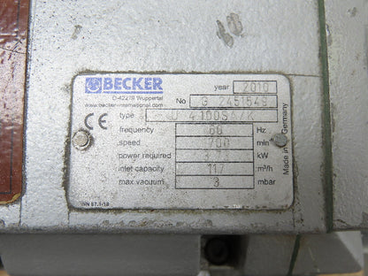 Becker U4100SA/K Rotary Vane Vacuum Pump 3 mbar 5Hp 230/460V Inlet Outlet Tanks