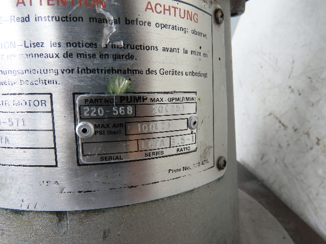 Graco 220-571 Senator 3.5:1 Air Motor High-Flo Drum Pump 20 GPM 220-568