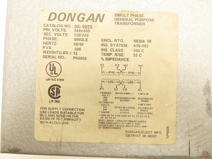 Dongan 35-1025 General Purpose Control Transformer 240-480V 1PH