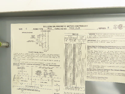 Allen Bradley 509-AJB Magnetic Motor Starter 3 Pole 18A 480V Coil Sz0 Nema 3R,12