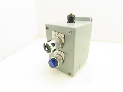 Hoffman E2PBX Pushbutton Enclosure W/Illuminated Blue Green Pushbuttons Nema 13