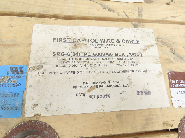 First Capital SRG-6 Hight Temperature 6 AWG Lead Hookup Wire  600V 200C 2500'