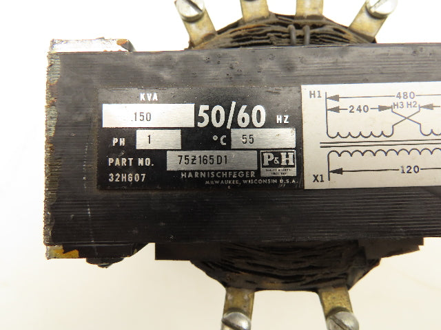 P&H Harnischfeger 75Z165D1 Power Control Transformer .150KVA HV 240/480V LV 120