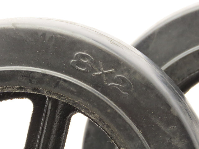 8"x 2" Caster Black Rubber Tire Cast Iron Wheel Rigid Plate  Set of 4