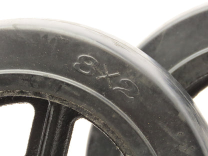 8"x 2" Caster Black Rubber Tire Cast Iron Wheel Rigid Plate  Set of 4