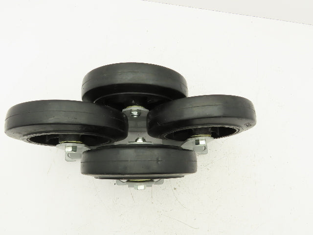 8"x 2" Caster Black Rubber Tire Cast Iron Wheel Rigid Plate  Set of 4