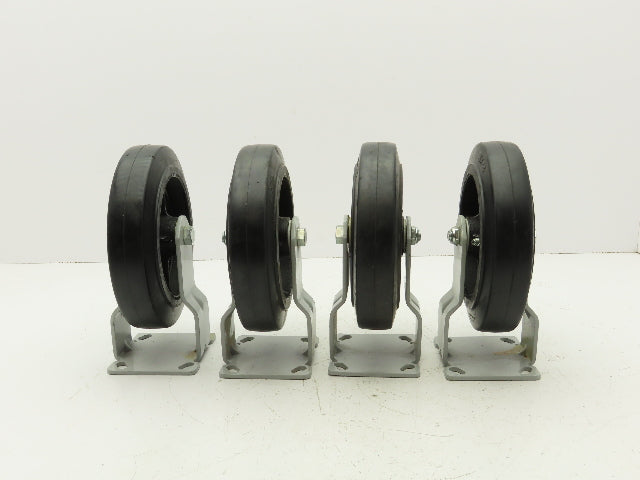 8"x 2" Caster Black Rubber Tire Cast Iron Wheel Rigid Plate  Set of 4