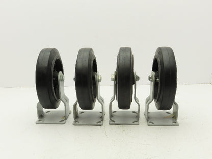 8"x 2" Caster Black Rubber Tire Cast Iron Wheel Rigid Plate  Set of 4