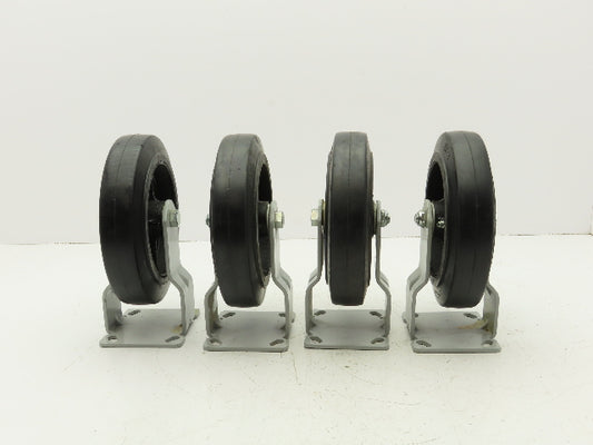 8"x 2" Caster Black Rubber Tire Cast Iron Wheel Rigid Plate  Set of 4