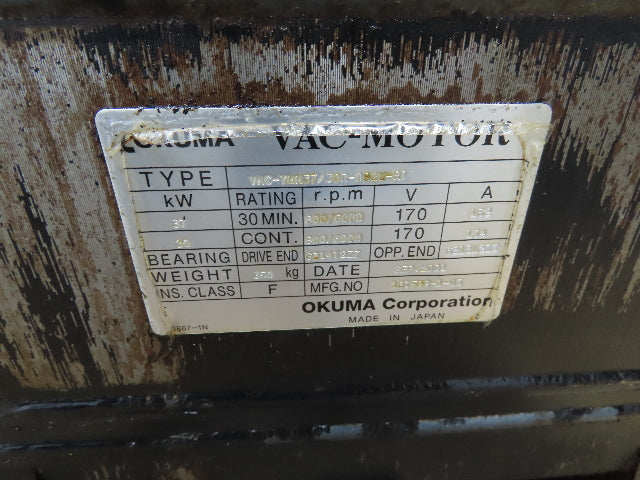 Okuma VAC-YMM37/30R Vac Motor 37/30kw Spindle Servo Motor 6000RPM 170V