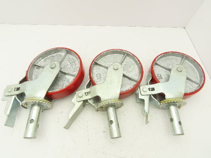 Scaffold Caster 8" x 2" Red Poly Wheel Locking Brake Swivel 500Lb  Lot of 3