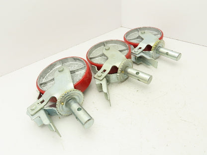 Scaffold Caster 8" x 2" Red Poly Wheel Locking Brake Swivel 500Lb  Lot of 3