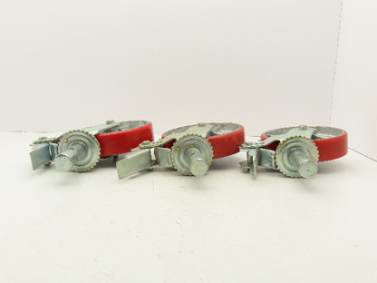 Scaffold Caster 8" x 2" Red Poly Wheel Locking Brake Swivel 500Lb  Lot of 3