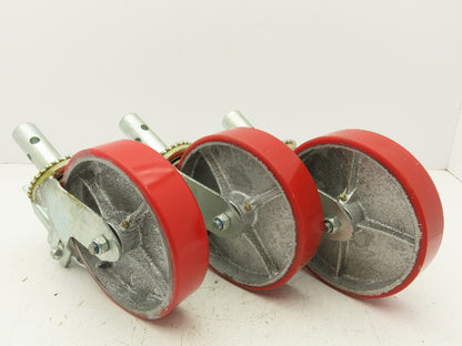Scaffold Caster 8" x 2" Red Poly Wheel Locking Brake Swivel 500Lb  Lot of 3