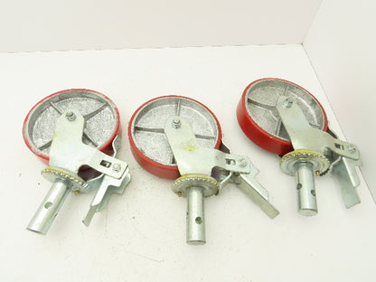 Scaffold Caster 8" x 2" Red Poly Wheel Locking Brake Swivel 500Lb  Lot of 3
