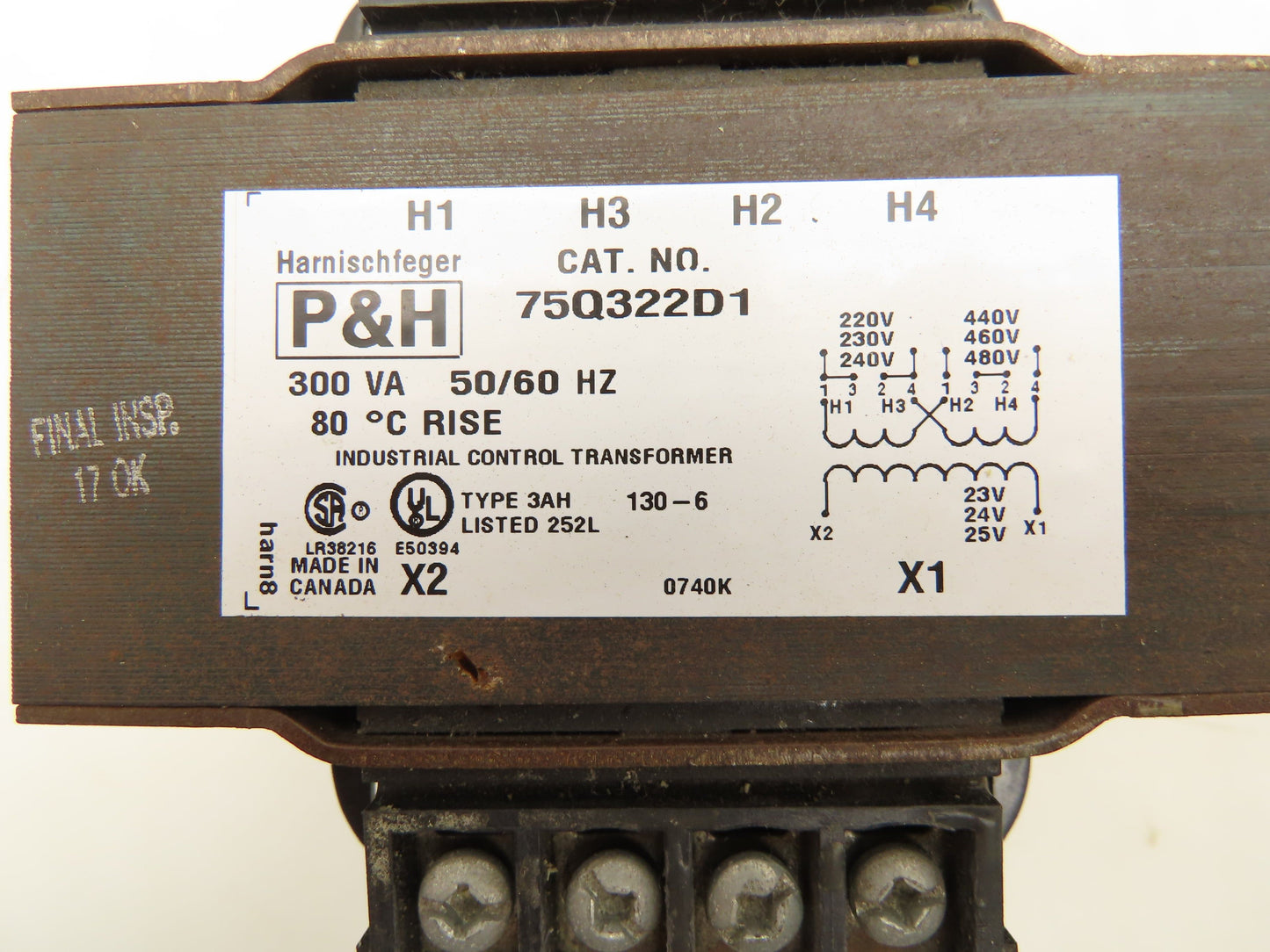 P&H Harnischfeger 75Q322D1 Industrial Control Transformer 300VA 240/480V 24V