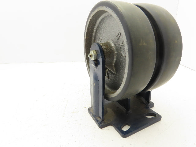 RWM Kingpinless 2-75 Rigid Plate 8"x2" Dual Caster Wheel Urethane on Iron 3000Lb