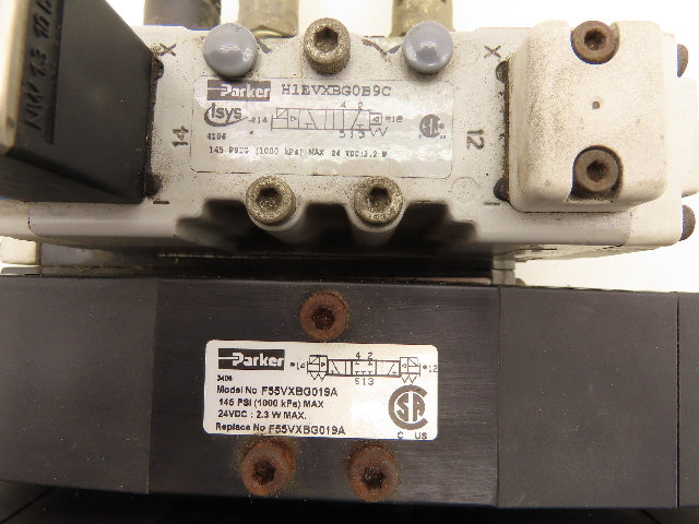 Parker F55VXBG019A Pneumatic Manifold 3 Valve Assembly 24VDC 2.3W 145 PSI