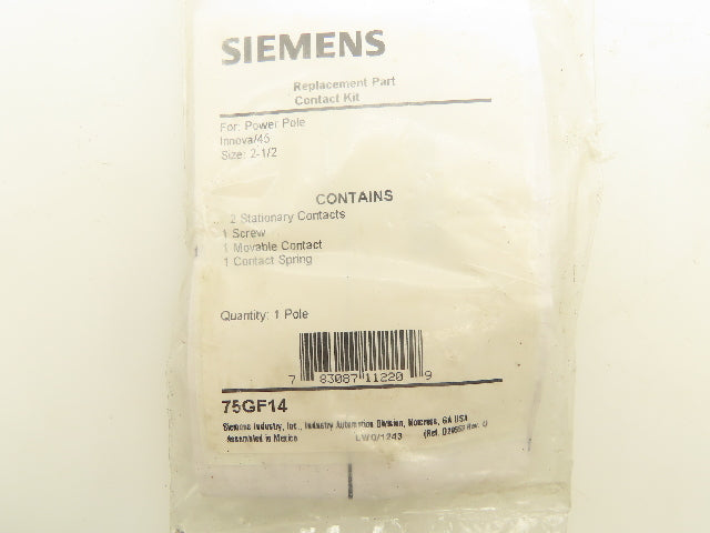 Siemens 75GF14 Contact Kit NEMA Size 2-1/2" Replacement Part