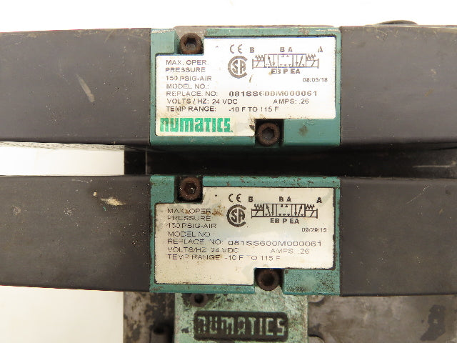 Numatics 081SS600M000061 Pneumatic 3-Station Flexiblok Manifold 24VDC Valves