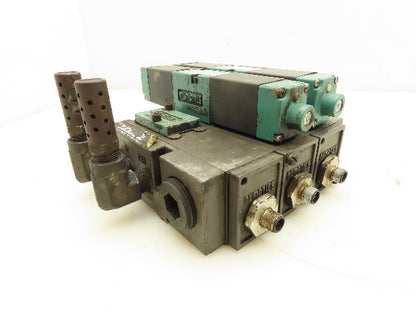 Numatics 081SS600M000061 Pneumatic 3-Station Flexiblok Manifold 24VDC Valves