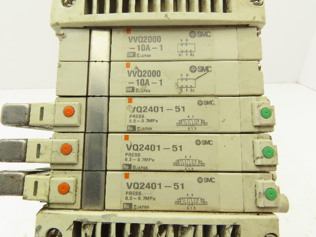 SMC VVQ2000-10A-1  VQ2401-51 5-Station Manifold Block Pneumatic Solenoid Valves