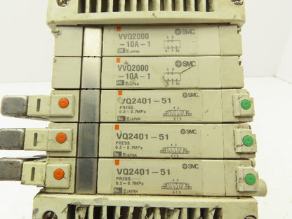 SMC VVQ2000-10A-1  VQ2401-51 5-Station Manifold Block Pneumatic Solenoid Valves