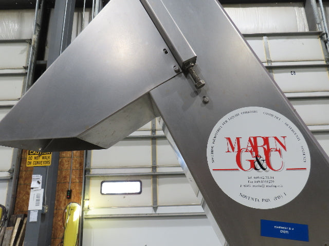 Marin G&C Bottle Cap Elevator Stainless Hopper 8" Incline Conveyor 2-15 FPM 480V