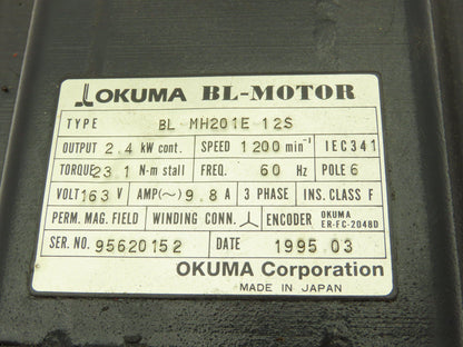 Okuma BL-MH201E-12S Servo Motor 2.4KW 6P 1200RPM 163V 3PH Encoder ER-FC-2048D