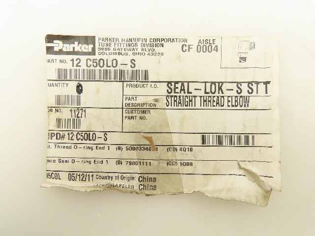 Parker 12 C50L0-S Seal-Lok Elbow Straight Thread Fitting 3/4x1-1/16"-12 Lot of 4