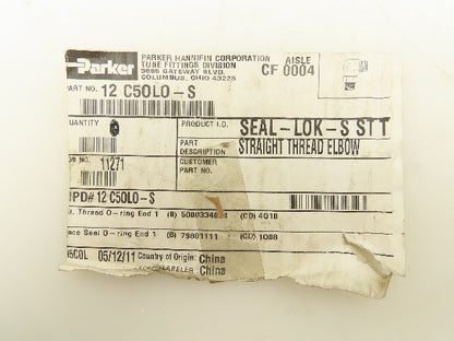 Parker 12 C50L0-S Seal-Lok Elbow Straight Thread Fitting 3/4x1-1/16"-12 Lot of 4