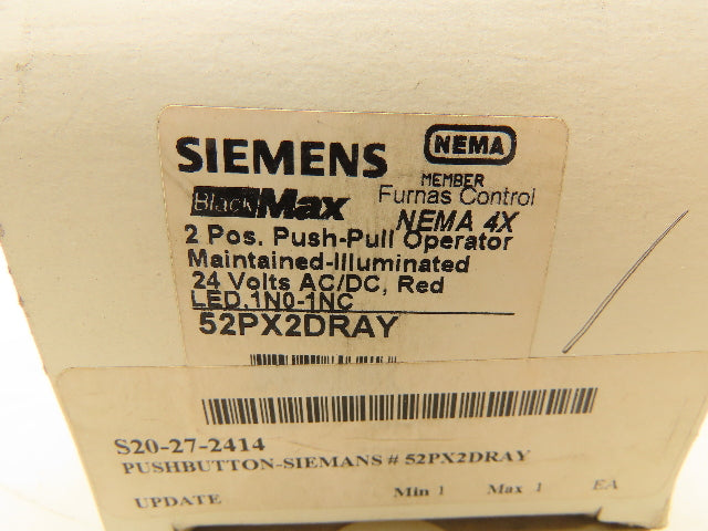 Siemens 52PX2DRAY 2 Position Illuminated LED Red Push-Pull Operator Button 24V