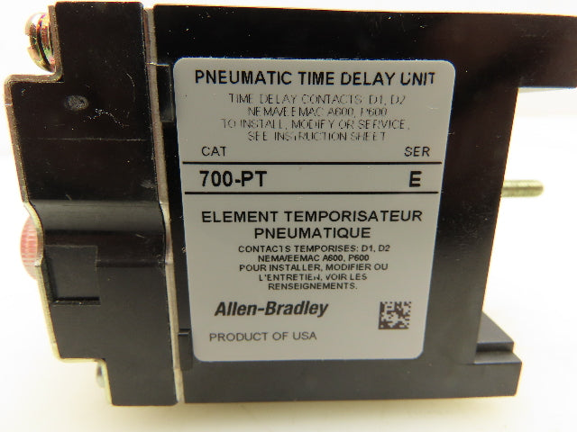 Allen Bradley 700-PT Pneumatic Time Delay Relay Unit 0.1 to 60.0 sec