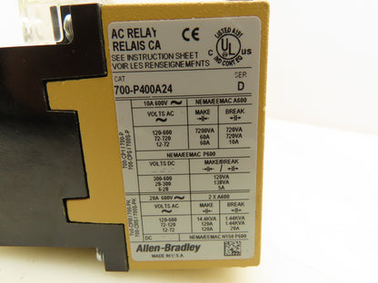 Allen Bradley 700-P400A24 Direct Drive AC Control Relay 4 Pole 24VAC Coil