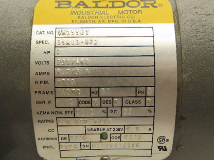 Baldor VM3558T Gearmotor 2HP 15:1 Reducer 115 RPM LH 1225"lbs 145TC 460V 3PH