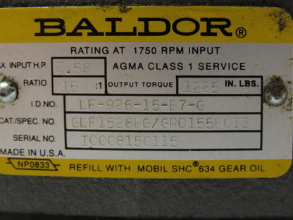 Baldor VM3558T Gearmotor 2HP 15:1 Reducer 115 RPM LH 1225"lbs 145TC 460V 3PH