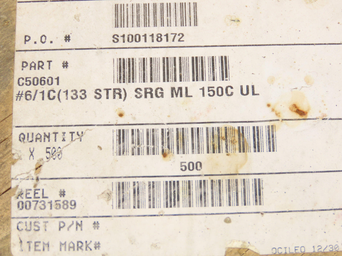 Omni Cable C50601 SRML 6/1C High Temperature Wire 6 Awg 150°C 600V Black 500'