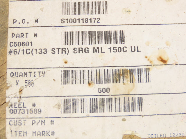 Omni Cable C50601 SRML 6/1C High Temperature Wire 6 Awg 150°C 600V Black 500'