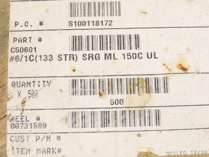 Omni Cable C50601 SRML 6/1C High Temperature Wire 6 Awg 150°C 600V Black 500'