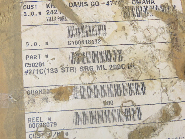 Omni Cable C50201 SRML #2/1C 133 STR High Temperature Wire 2 Awg 200°C 600V 500'