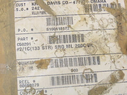 Omni Cable C50201 SRML #2/1C 133 STR High Temperature Wire 2 Awg 200°C 600V 500'